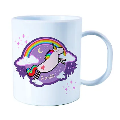 Personalised Kids Unicorn Plastic Mug Children's Gift Juice Cup Any Name • £10.99