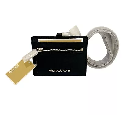 New Michael Kors Jet Set Travel Black Saffiano Leather Card Case Lanyard • $28