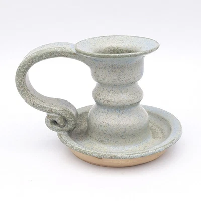 £17 • Buy Vintage Duck Egg Blue Pottery Chamber Candlestick Holder, Handmade Studio 