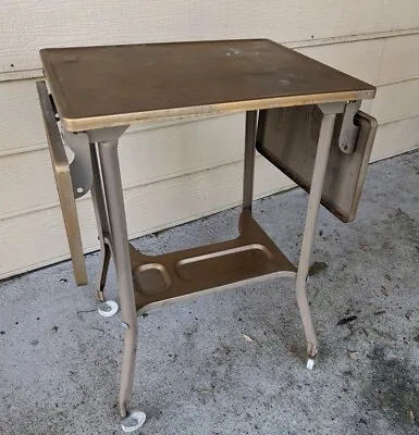 Vintage Metal Typewriter Table Stand Drop Leaf Rolling Industrial MCM Table • $70