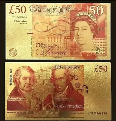 £3.99 • Buy UK New £50 £ Pound 24k Gold Plated  Collectable Note Elizabeth
