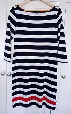 Polo Ralph Lauren Navy Stripe Dress Size L Very Good Condition • £10