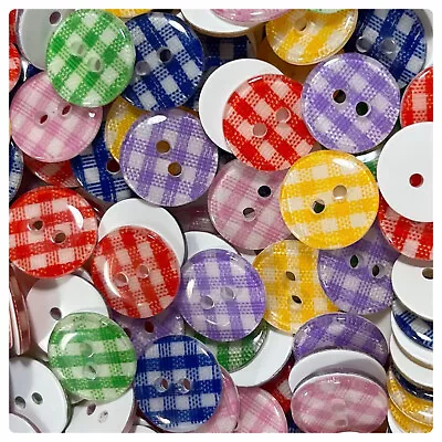 20 40 Or 80 13mm Gingham Buttons Resin Red Yellow Pink Green Blue 13mm Gingham • $2.50