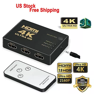 4K HDMI Switch Splitter 5 Port Selector Switcher Hub IR Remote HDTV 5 In 1 Out • $8.99