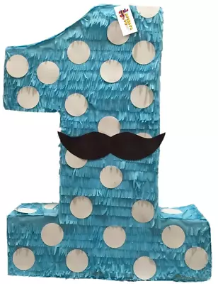 Large Number One Pinata Light Blue With Mustache 24  Tall • $39.99