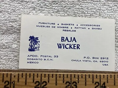Vintage Business Card Baja Wicker Furniture Chula Vista California • $7.99