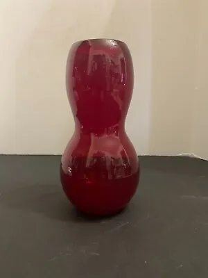 Vintage Mid Century Viking? Ruby Red Glass Hour Glass Shaped Vase • $19.50