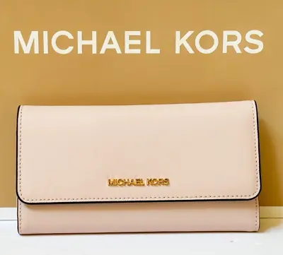 Michael Kors Jet Set Travel Large Trifold Saffiano Leather Wallet Pink Blush • $64