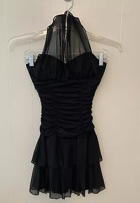 My Michelle Dress Black Halter Ruched Tiered Ruffle Short Prom Cocktail S Jr • $24