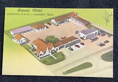 Vintage Linen Postcard Brown’s Motel Highways 7524 McKinney Texas TX • $2.90