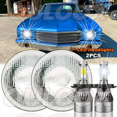 Pair 7  Inch Round LED Headlights Halo DRL For 1970-1975 Chevy Monte Carlo • $88.20