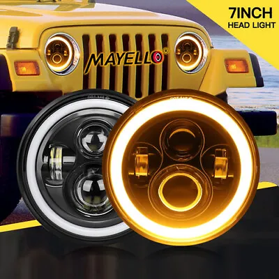 Pair 7  Inch Round LED Headlights Halo Angle Eyes For Jeep Wrangler JK LJ TJ CJ • $25.99