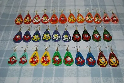 43mm Long Wooden Drop Earrings Narrow Boat Art Barge Ware Canal Folk Style • £7