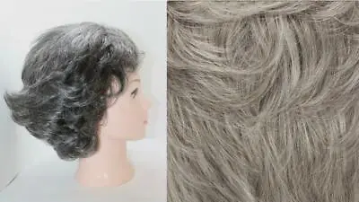 $14.88 • Buy Magic Touch Human Hair Wig Short Feathered Layered Bangs Medium Brown 90%  Gray