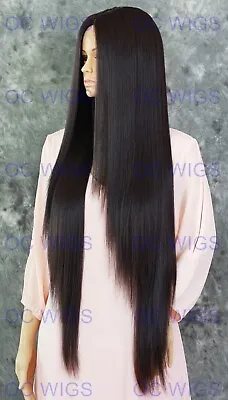 Dark Brown Extra Long Straight Heat OK Lace Front Human Hair Blend Wig EVFN 4 • $92.85