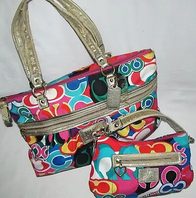 Coach Pop C Signature Poppy Glam Tote Shoulder & Small Crossbody Bag Rehab Lot • $49.60