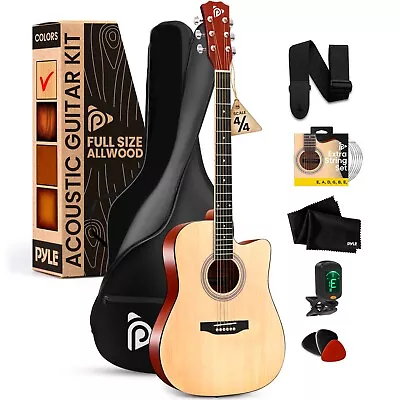 Pyle 41  Full-Size Acoustic Guitar Kit-Cutaway Body W/ Accessory Kit (Natural) • $85.99