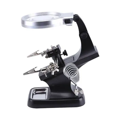 Magnifying Glass Clamp Stand Soldering Weld Holder 3X 4.5X Tool Led Helping Hand • £15.67