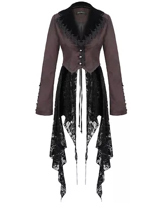 Devil Fashion Womens Gothic Lace Hem Tail Coat Blazer Jacket Red Black Steampunk • £79.99