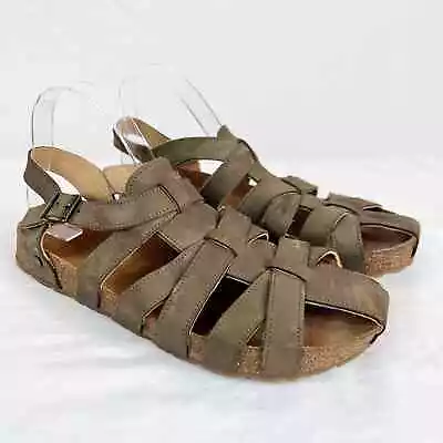 Haflinger Paula Fisherman Sandal Womens EU 42 US 11 Khaki Leather Comfort Shoes • $28