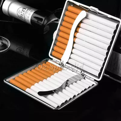 Stainless Steel Silver Cigarette Case Tobacco Pocket Pouch Holder Box Cigar OZ • $7.35