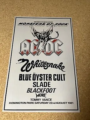 $9.99 • Buy 1981 Monsters Of Rock AC/DC Whitesnake Blue Oyster Cult Concert Poster 12x18 