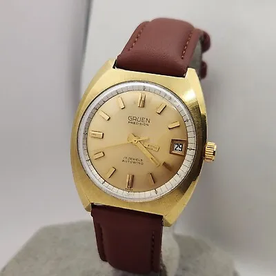 Vintage GRUEN 730CA 17Jewels Men's Automatic Watch Day/date Swiss 1960s • $178