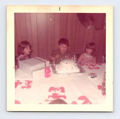 Vintage Photo Party Boy Birthday Cake Guests 1960's Found Art R85 • $5