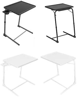 Freestanding Adjustable Portable Table With Cup Holder Dinner Laptop Tv Desk New • £19.60