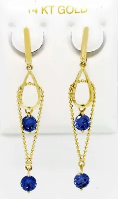 AAA TANZANITE 2.16 Cts HUGGIES CHANDELIERS EARRINGS 14k GOLD - New With Tag • $288.17