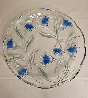 Mikasa Round Raised Edge Blue Bell Tulips Glass Platter Tray 12  Retired  • $29.99