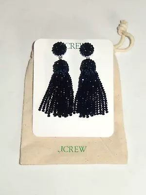 J. Crew Navy Blue Faceted Beaded Tassel Fringe Dangly Earrings Nwt • $29.99