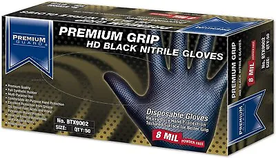 NEW QY:50 Premium Guard Nitrile Grip HEAVY DUTY HD Black Nitrile Gloves 8 MIL-LG • $29.99
