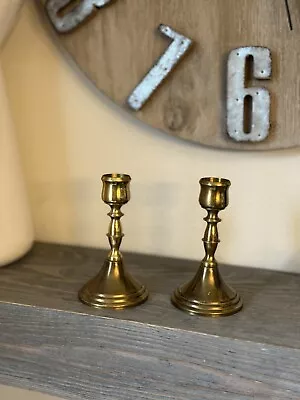 2 Mini Brass Taper Candle Holders Vintage Hollywood Regency • $25