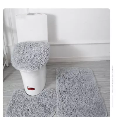 3Pcs Bathroom Mat Set Anti Slip Toilet Rugs Carpet Toilet Lid Cover Bath Mat Set • $21.99