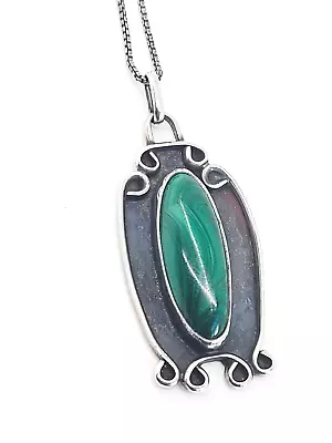 DA Malachite Shadow Box Native American Sterling Silver Vintage Pendant Necklace • $49.50