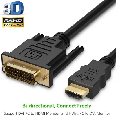 $35.99 • Buy HDMI To DVI D 24+1 Pin Adapter Cable Gold 1080P For HDTV Plasma DVD Projector