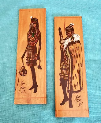 Maori Retro Boho New Zealand Maiden And Chief Painted Wood Wall Hangings • $85