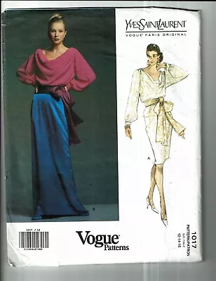 Vogue #1017 VTG Yves Saint Laurent Top-Skirt-Cummerbund Pattern  Sz: 12-16 UC • $15.99