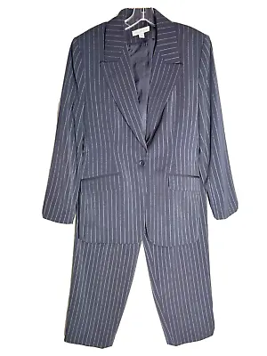 Amanda Smith Womens 2pc Jacket And Pants Career Suit Set Size 10 Black Pinstripe • $35.88