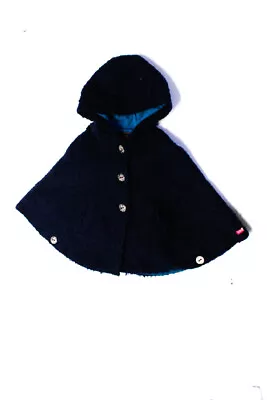 Catimini Girls Buttoned-Up Textured Hooded Poncho Jacket Blue Size 5 • $42.69