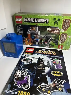 Lego Lot Super Heroes Batman Sticker Book Blue Alarm Clock Minecraft Set - Cave • $25