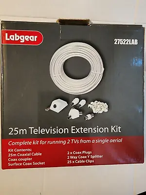 LABGEAR 25m Coaxial TV Aerial Extension Kit Aerial Cable Coax Television Wire • £14.99