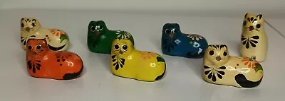 Vintage Tonala Mexican Hand Painted Folk Art Pottery Cat Figurines X7 4cm Signed • $58.49