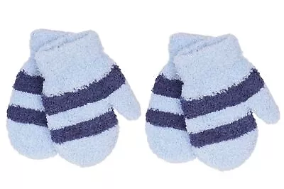 2 Pairs Supersoft Striped Knitted Baby Mittens Warm Winter Gloves For Infants • £5.99