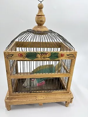 Vintage Folk Wooden Small Bird Cage With Hanging Fish • $120