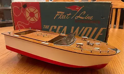 Vintage 1950's Fleet Line Speedboat The Sea Wolf #300 Battery Powered Model Boat • $169.99