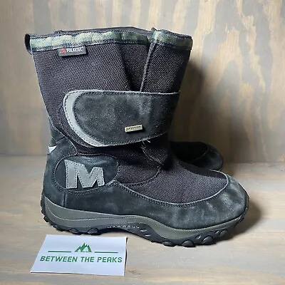 Merrell High Black Suede Boots Polartec Waterproof Snow Hook Loop Womens 5.5 • $19.95