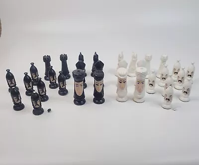 Vintage Hand Painted Chess Set Pieces Set Of 32 White Black See Broken Pieces • $42.50