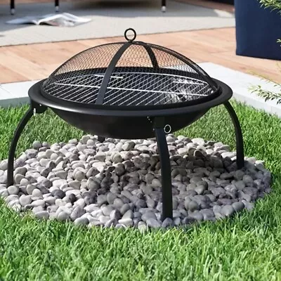 23  Round Fire Pit Folding Lag Patio Garden Outdoor Camping Heater Log Burner • £23.99